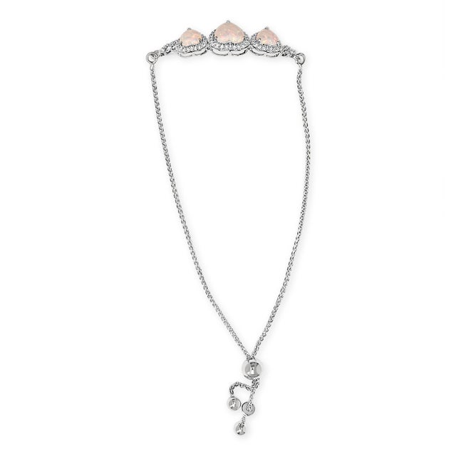 .925 Sterling Silver Created Opal Triple Heart and White Sapphire Bolo Bracelet For Sale - Image 4 of 5