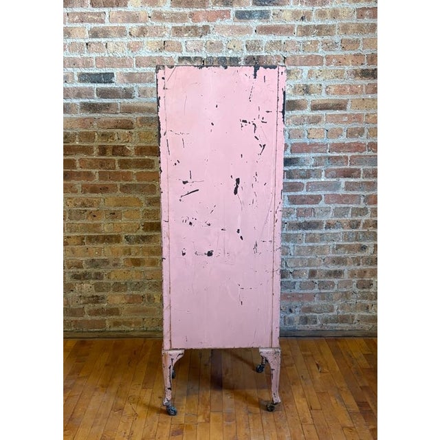 Metal Vintage Pastel Pink Industrial Medical Rolling Cabinet For Sale - Image 7 of 17