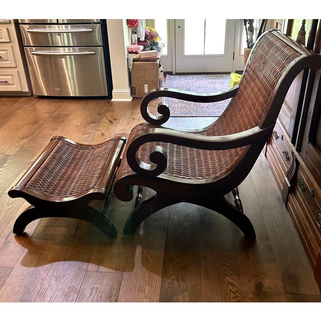 English Plantation Mahogany Chair With Matching Ottoman For Sale - Image 3 of 6