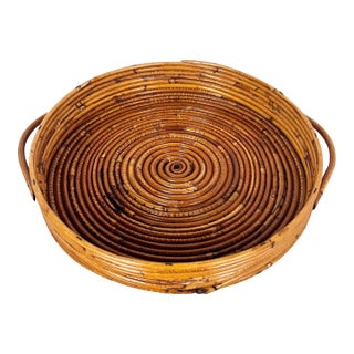 Vintage Pencil Reed Rattan Round Tray For Sale