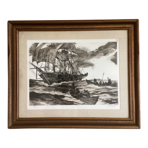 Original Etching “Boats Away" Limited Edition Signed by Jack Coughlin Circa 1977, Framed