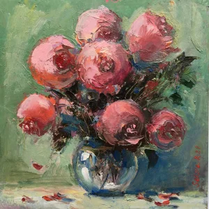 Contemporary Floral Peonies Bouquet Original Painting by Valeriya Serova