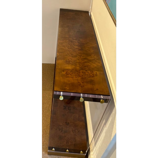 Modern Revelation Modern Burl Wood and Acrylic Apparition Console Table For Sale - Image 3 of 7