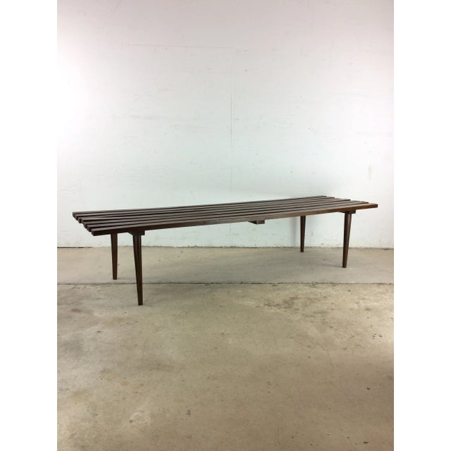Mid-Century Modern Mid Century Modern Slat Bench Coffee Table With Walnut Finish For Sale - Image 3 of 12