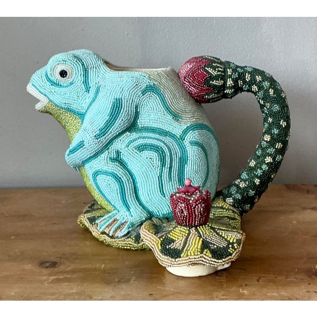 Vintage Hand Beaded Frog Teapot For Sale In West Palm - Image 6 of 12