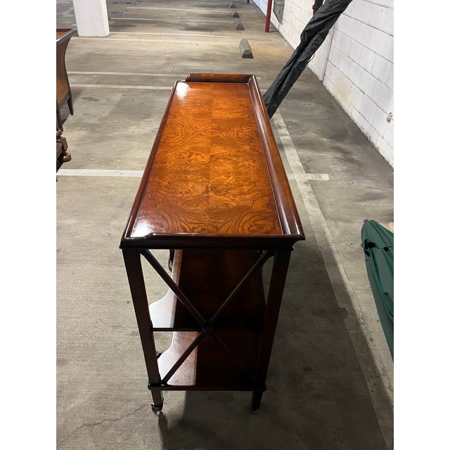 Traditional Late 20th Century English Regency- Burl Wood 3-Tier Console Server Table For Sale - Image 3 of 3
