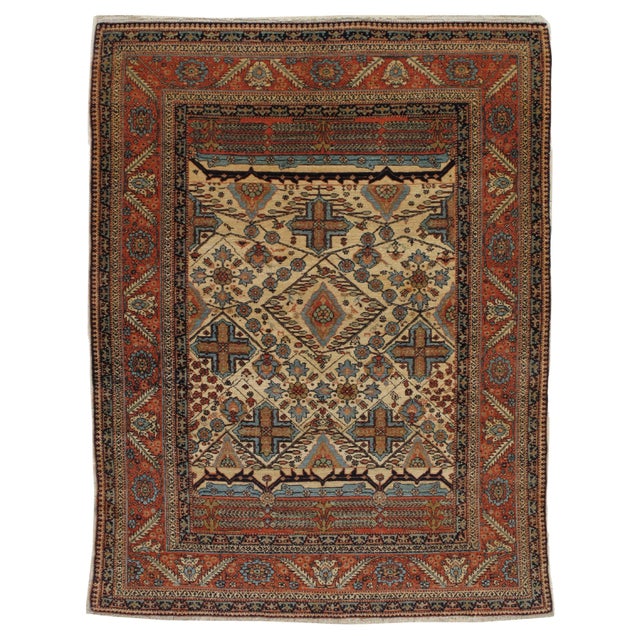 Antique Persian Bakhshaish Carpet, Handmade Wool Rug, Ivory and Rust For Sale - Image 18 of 18