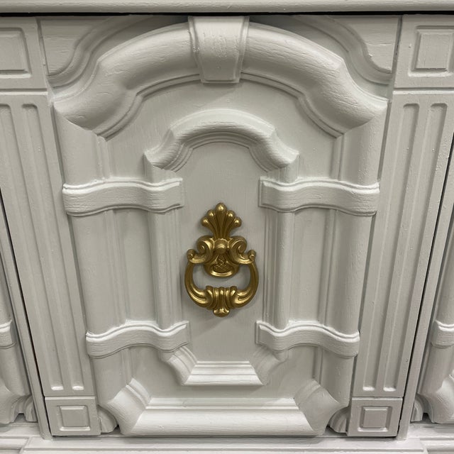 Vintage Two Piece Glass Front China Cabinet in White For Sale - Image 10 of 12