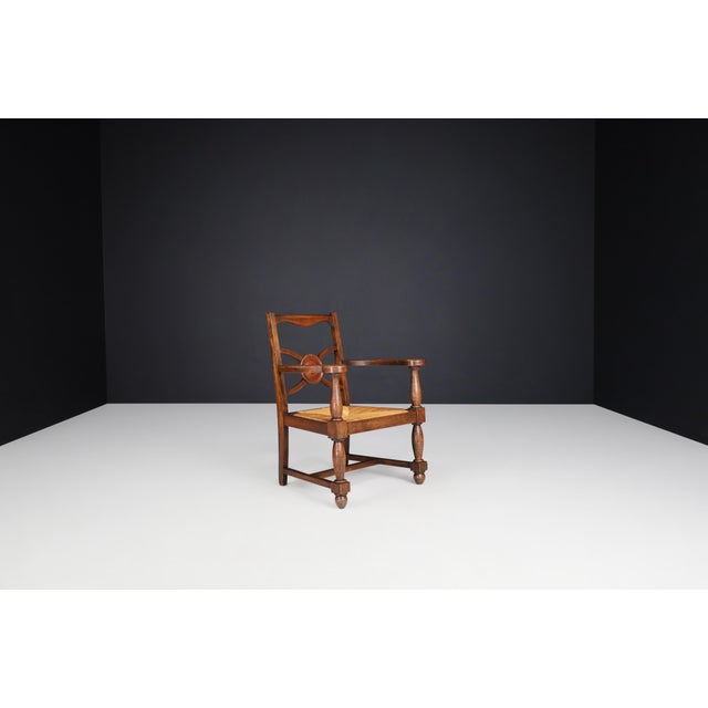 French Art Deco Armchairs in Oak and Rush, 1930s, Set of 2 For Sale - Image 12 of 14