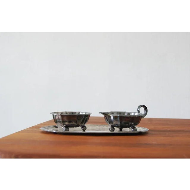 Metal Milk and Sugar Set by Nils Johan for Prima N S, 1950, Set of 3 For Sale - Image 7 of 7