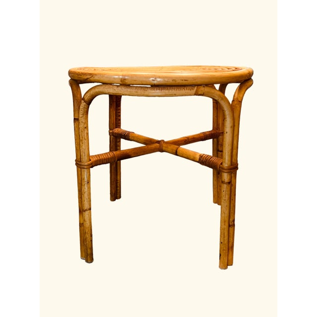 Mid 20th Century Mid-Century Italian Bamboo & Rattan Side Table With Sculptural Spiral Top, 1950s–60s For Sale - Image 5 of 11