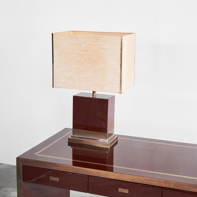 Metal Jean Claude Mahey Desk in Lacquered Wood & Brass, 1970s For Sale - Image 7 of 16