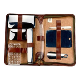 Vintage Traditional Leather Gentleman's Travel Grooming Set For Sale