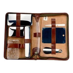 Vintage Traditional Leather Gentleman's Travel Grooming Set