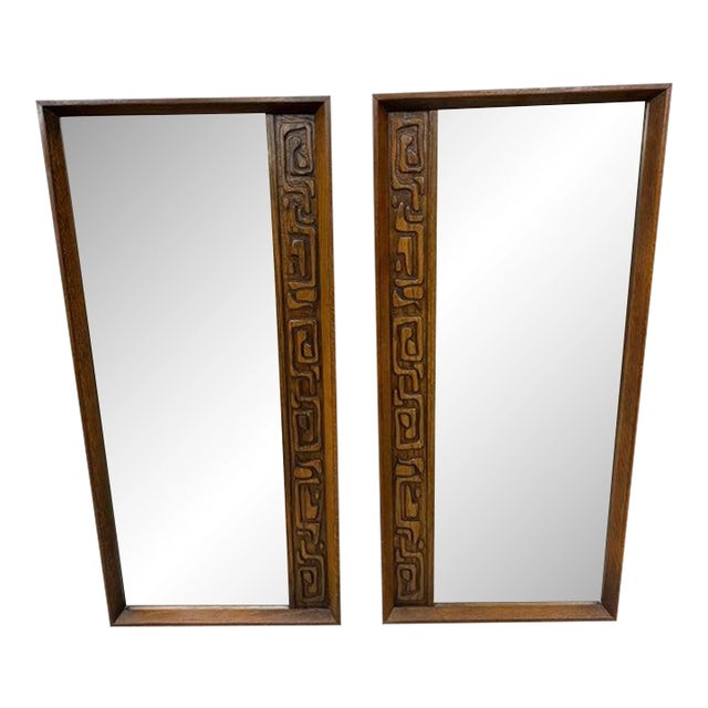 Mid-Century Modern United Tiki Walnut Mirrors - Set of 2 For Sale