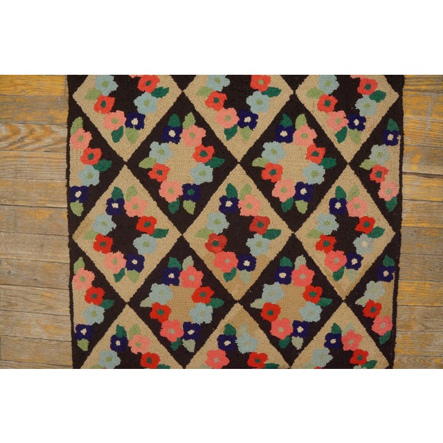 1930s Multicolor Diamond Folk at Antique American Hooked Rug 2'4" X 3'3" Handknotted Wool Carpet For Sale - Image 4 of 6
