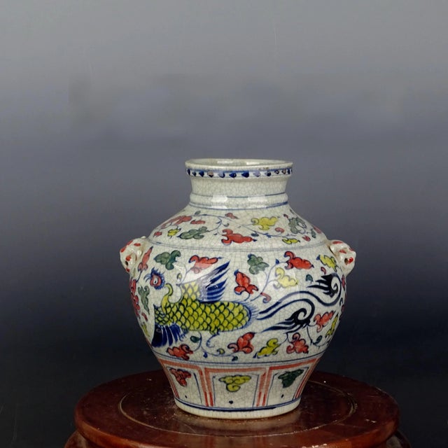 Ceramic Chinese Vintage Ceramic Pot,Blue and White Famille Verte Porcelain Jar Hand Painted Phoenix Pattern For Sale - Image 7 of 9