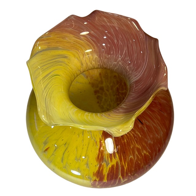 Vintage 14 In. Tall Murano Pink Yellow Spatter Confetti Vase For Sale - Image 10 of 18