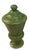 This elegant vintage ceramic urn features a striking, classical silhouette finished in a rich, highly glossy olive-green...