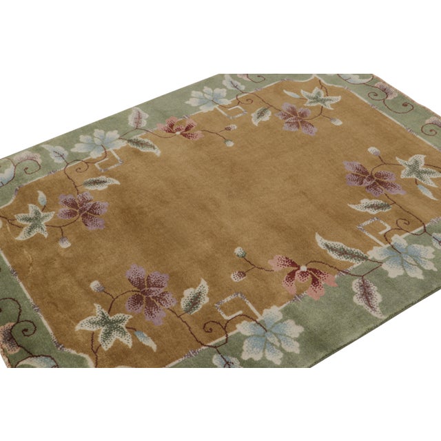 Art Deco Rug & Kilim’s Chinese Art Deco Style Rug in Gold With Floral Pattern For Sale - Image 3 of 7