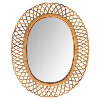 Vintage Rattan Wall Mirror from BBB Bonacina, Italy, 1950s-1960s For Sale