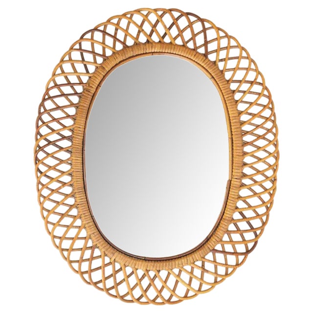 Vintage Rattan Wall Mirror from BBB Bonacina, Italy, 1950s-1960s For Sale