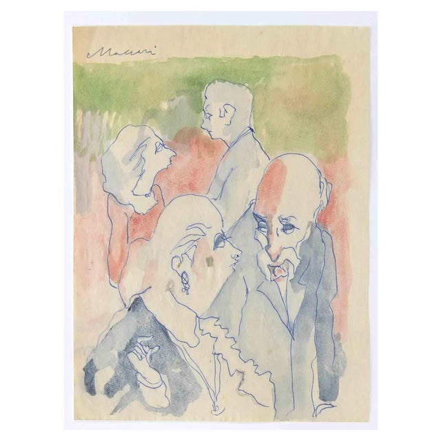 Mino Maccari, The Couple, Ink Drawing, 1960s For Sale