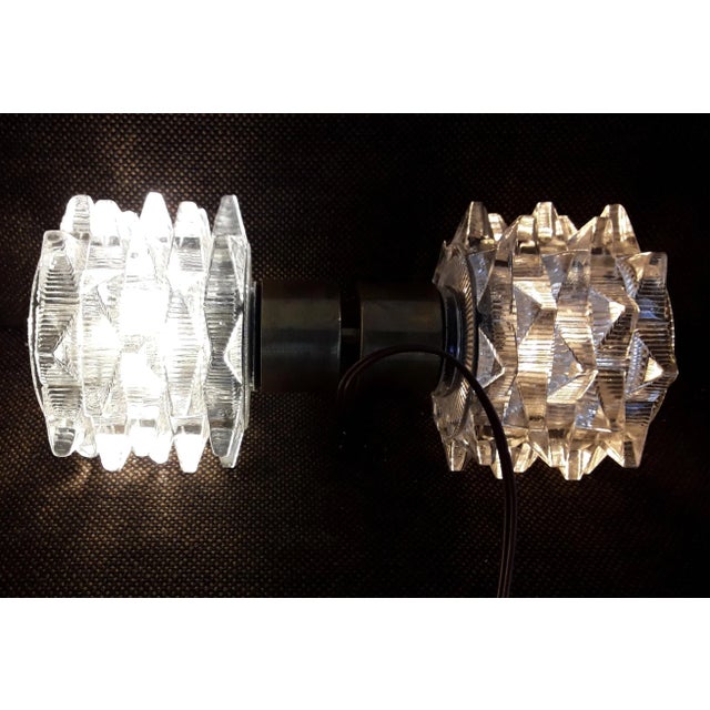 Goldenrod Vintage Dumbbell-Shaped Table Lamp with 2 Star-Shaped Glass Shades & Brass Mounting, 1970s For Sale - Image 8 of 9