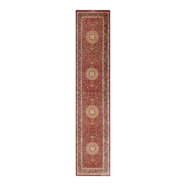 Nazmiyal Collection Floral Vintage Persian Silk Qum Runner Rug For Sale