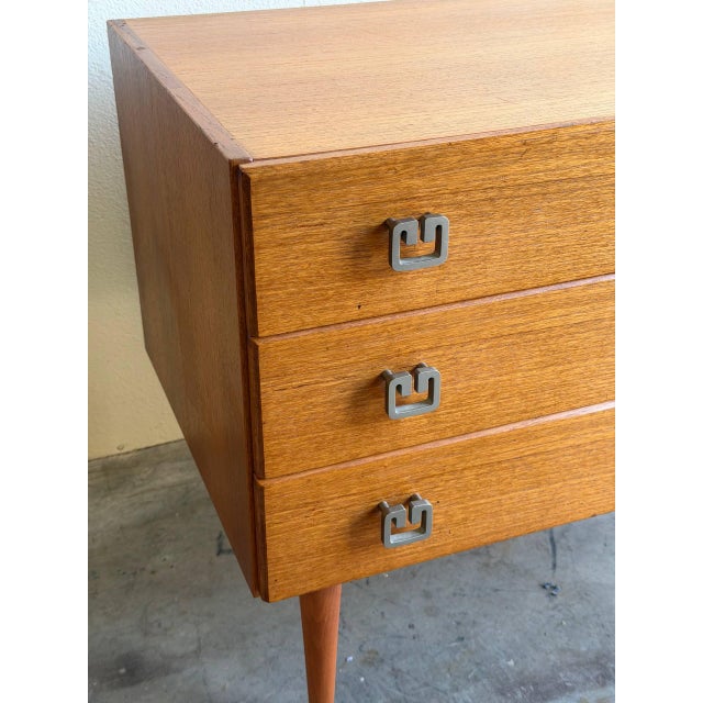 Wood Mid Century Danish Modern Teak Chest of Drawers – 3 Drawer Vintage Scandinavian Dresser 1960s For Sale - Image 7 of 9