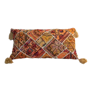 Vintage Pillow in Colorful Embroidered Fabric Patchwork Rajasthan India