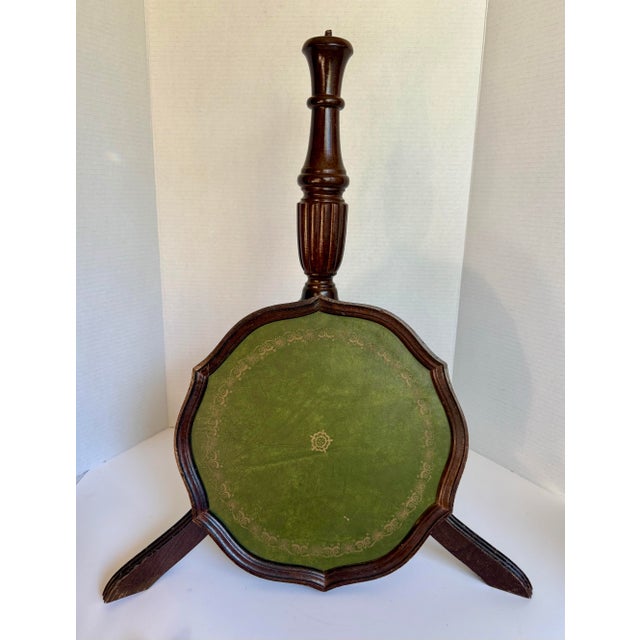 Brown Vintage English Embossed Leather Tripod Wine Drinks Table For Sale - Image 8 of 9