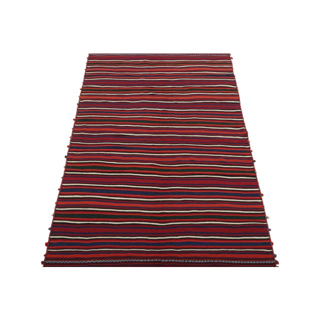 Tribal 1950s Vintage Persian Kilim With Burgundy Red and Navy Blue Stripes by Rug & Kilim For Sale - Image 3 of 7