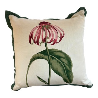 Green and Ivory Linen Flower Pillow For Sale