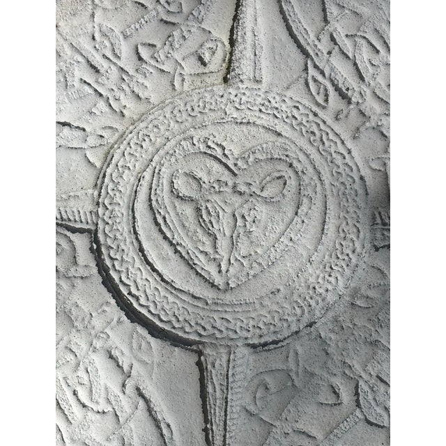 White Vintage Celtic Cement Sculpted Bas Relief Wall Hanging, Weathered, Pitted, 1950s For Sale - Image 8 of 12