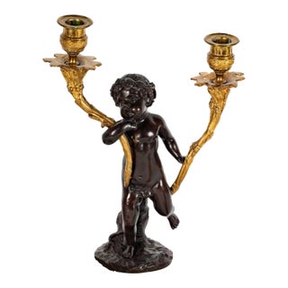 Antique Clodion Bronze Cherub Sculpture Gilt Bronze Candelabra For Sale
