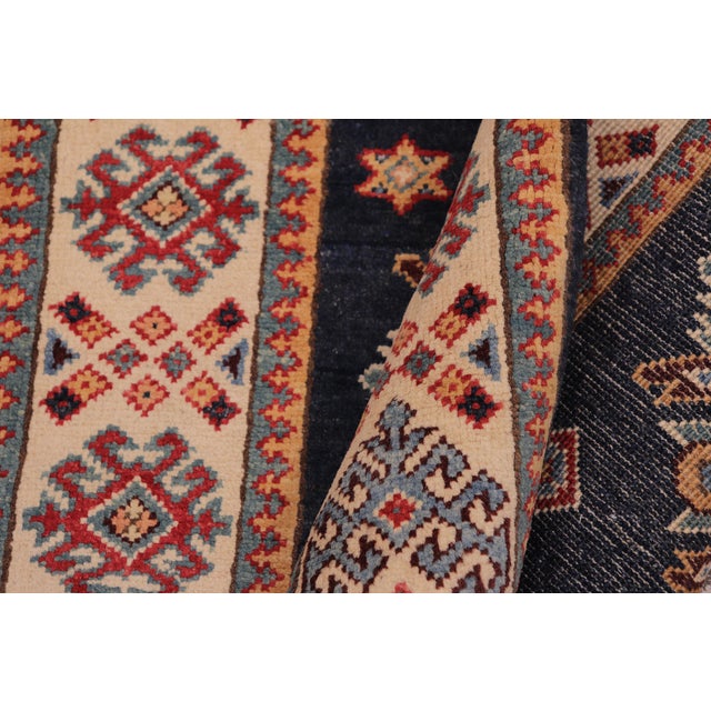 Textile Bohemian Kazak Karina Blue/Beige Wool Runner Rug- 2'8''x7'9'' For Sale - Image 7 of 10
