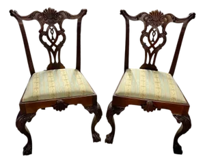 Pair of Late 19th Century Chippendale Style Carved Mahogany Accent Chairs
