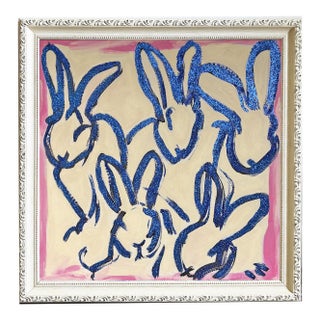Bunny Hop Original Painting by Tatiana Duperault | Abstract Bunny Art | Chinoiserie Style Wall Art | Framed Oil Painting For Sale