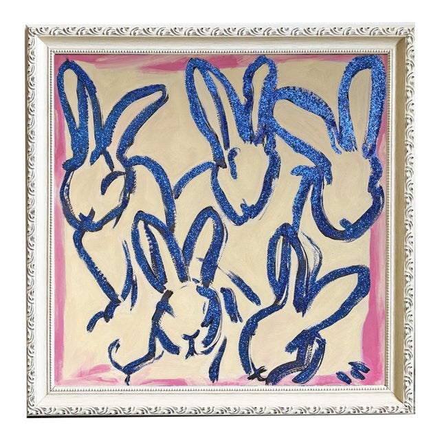 Bunny Hop Original Painting by Tatiana Duperault | Abstract Bunny Art | Chinoiserie Style Wall Art | Framed Oil Painting For Sale