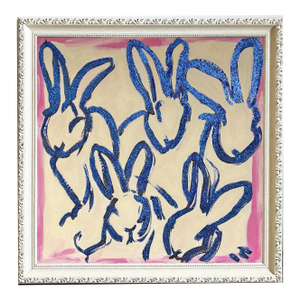 Bunny Hop Original Painting by Tatiana Duperault | Abstract Bunny Art | Chinoiserie Style Wall Art | Framed Oil Painting