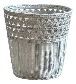 Mid-20th Century White Wicker Wastepaper Basket