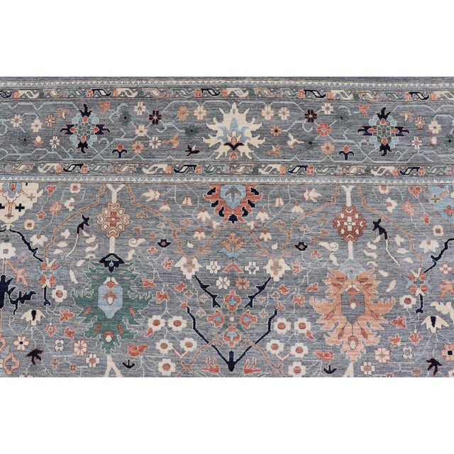 Gray Large Floral Oushak Rug by Keivan Woven Arts, Gray, 10'1 X 14'2 For Sale - Image 8 of 13