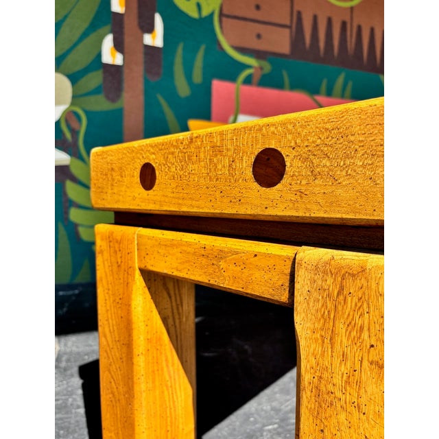 Brutalist Chunky Oak & Glass Living Room Table Set For Sale - Image 12 of 17