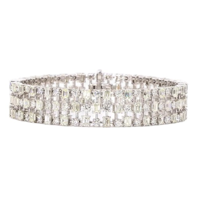 11.95 Carat Emerald Cut Diamond Gold Bracelet For Sale