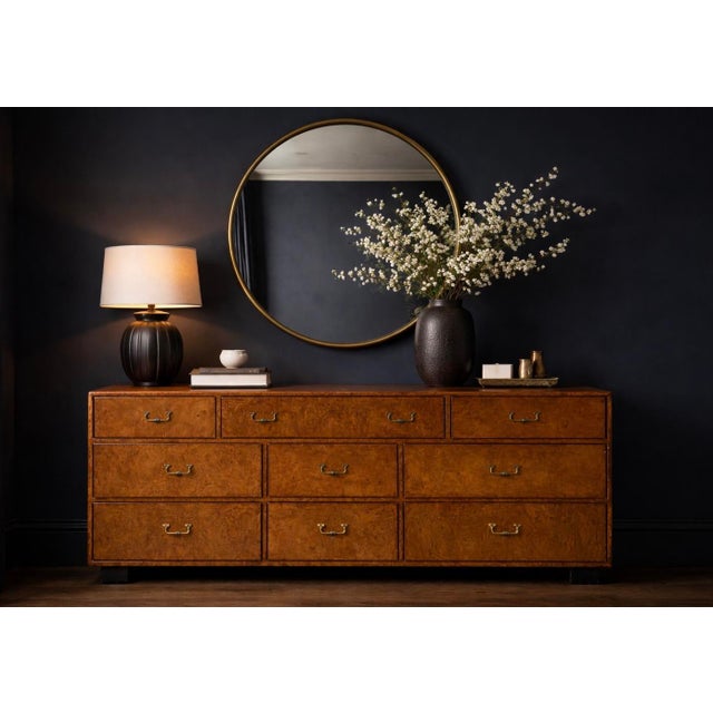 1970s John Widdicomb Burlwood Modern Campaign Style Credenza / Chest of Drawers For Sale In Atlanta - Image 6 of 7