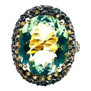 "Bochic “Capri” Vintage Yellow Sapphire & Topaz Retro Ring Set In 18K Gold & Silver For Sale