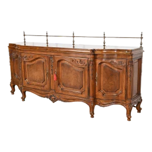 Karges French Provincial Louis XV Carved Burled Walnut Sideboard or Bar Cabinet