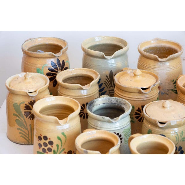 19th Century French Terracotta Pottery Pitchers with Floral Decor For Sale - Image 4 of 10