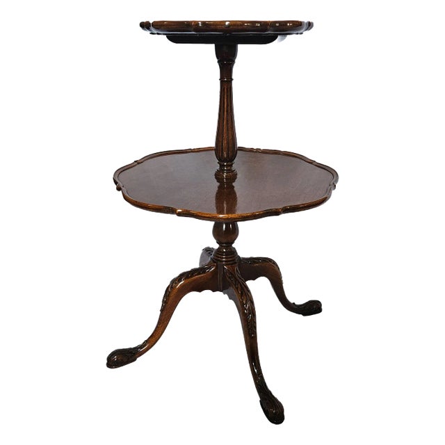 Antique/Vintage J. B. Mersman Chippendale Mahogany Wood 2-Tier "Pie Crust" Side Table For Sale